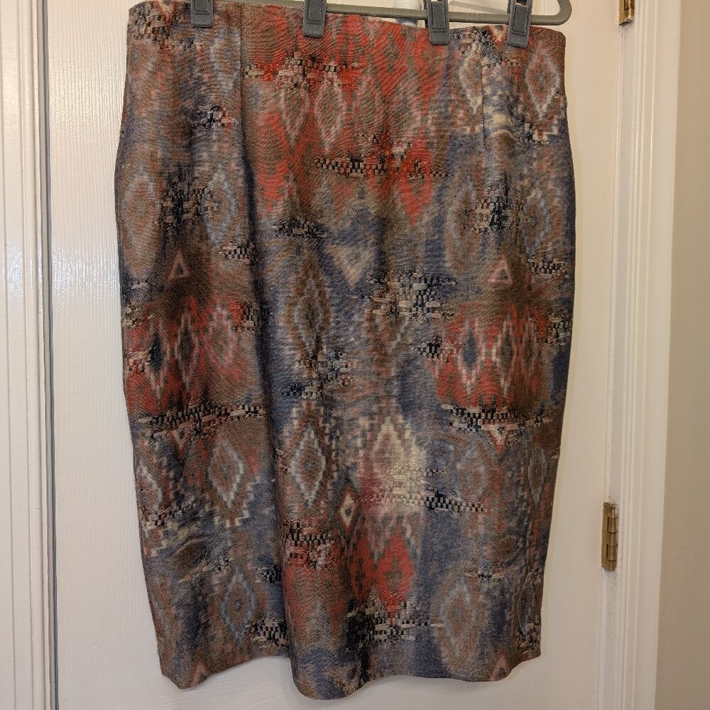 Pink and Blue Ikat Lafayette 148 Pencil Skirt size 16